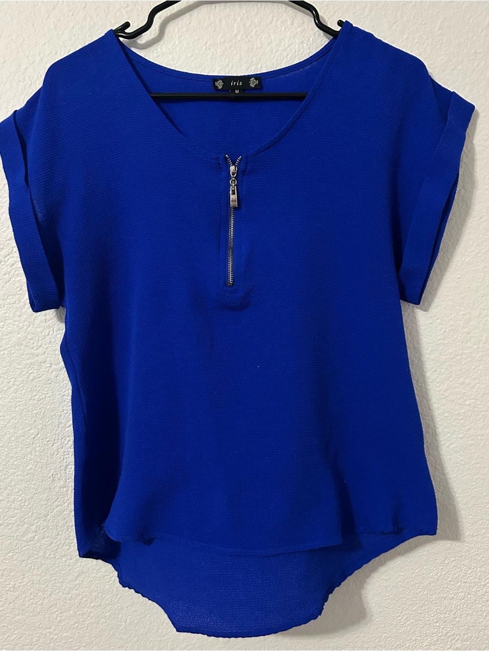 iris Cobalt Blue Short Sleeve Zip-Front Blouse